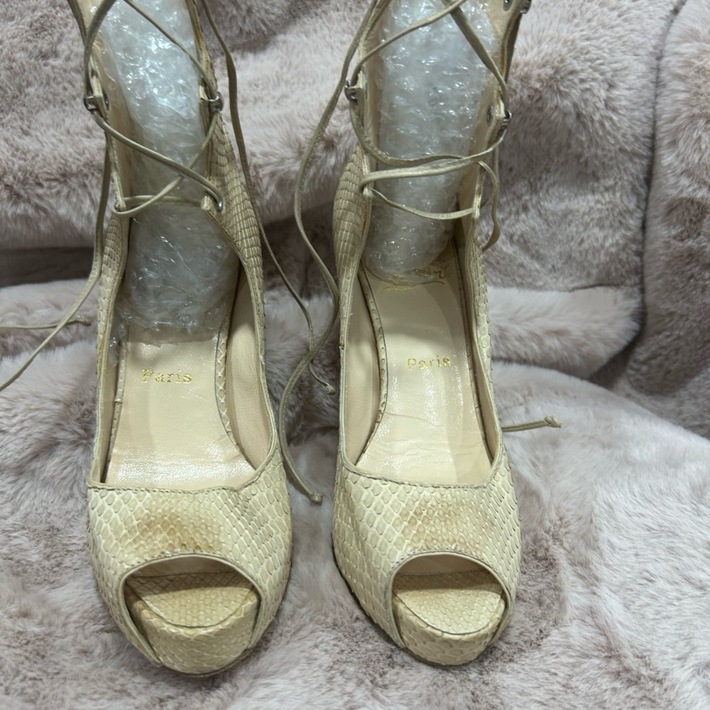 Christian Louboutin Beige Lace-Up Heels
